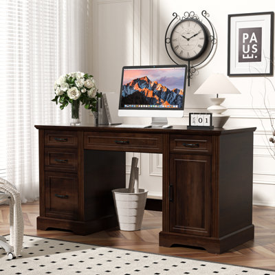 Lark Manor 58" Executive Desk, Home Office Desk with Drawers and Cabinet, Wooden Workstation with Storage, Farmhouse Desk for Writing, Studying, Working