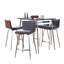 Ensemble de salle à manger 5 pièces à hauteur de comptoir avec tabourets pivotants, table rectangulaire en bois noir, base en métal chromé, sièges en similicuir gris ardoise, style contemporain