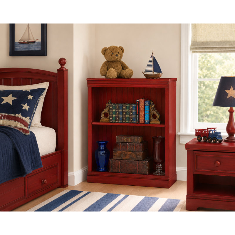 Sherita Bookcase, European Red, (1 Shelf) 36” H x 32” W x 14.25” D