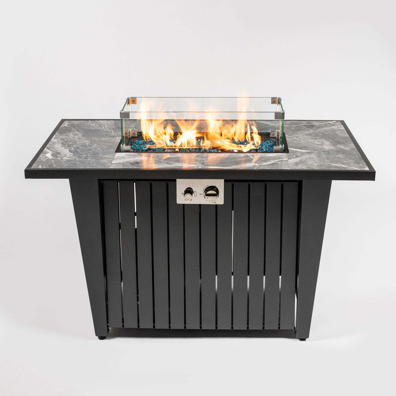 Outdoor Propane Fire Pit Table With Glass Beads,Glass Wind Guard