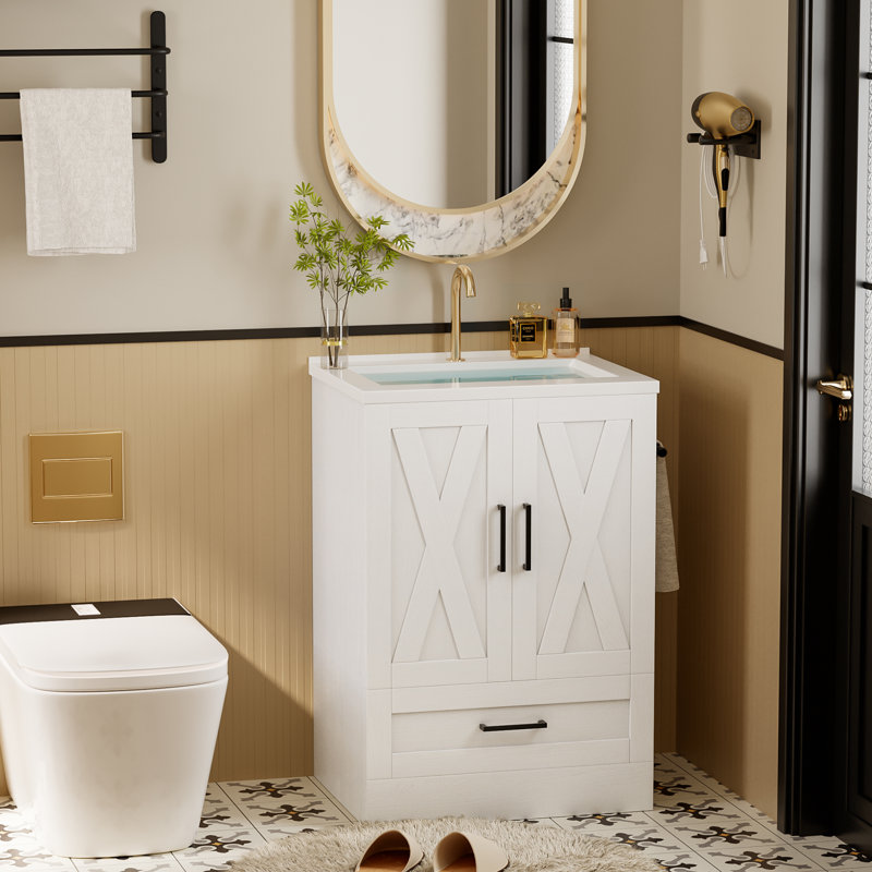 Meuble-lavabo 24 po avec lavabo et tiroir, Blanc