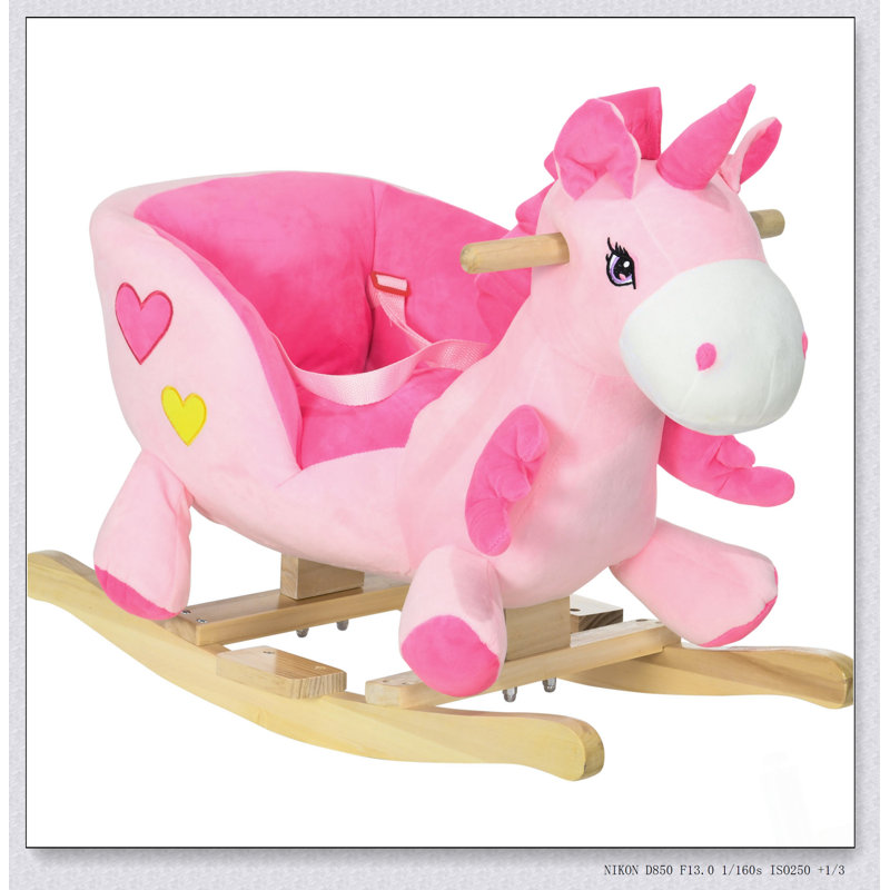 Cheval à bascule QABA, licorne magique avec 32 chansons, base en bois et ceinture de sécurité pour tout-petits de 1,5 à 3 ans