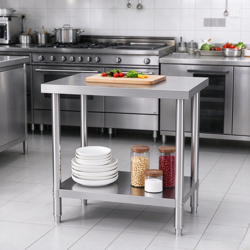 90 cm W Stainless Steel Top Kitchen Island