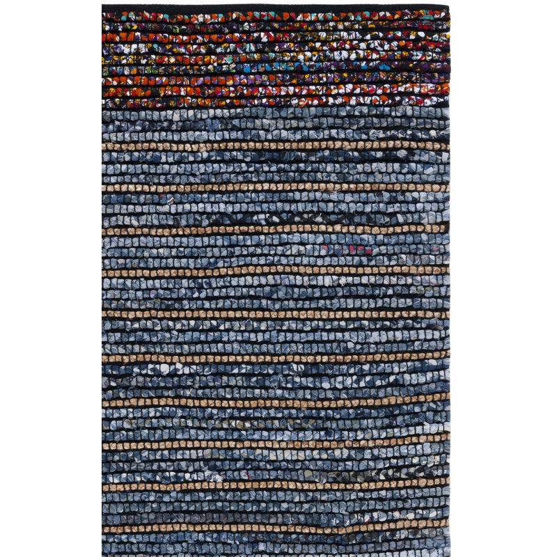 Owlswick Hand Woven 0.9 Cotton 0.1 Jute Striped Rug, Square 6'