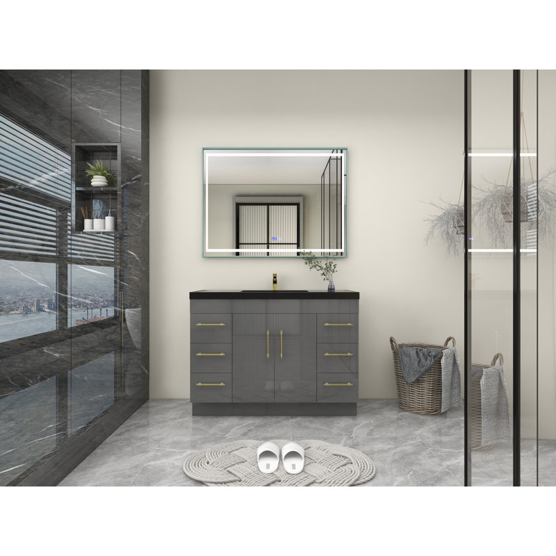 Ensemble de meuble-lavabo simple 48 po Campbell-Johnson, Or mat, Gris à haute brillance