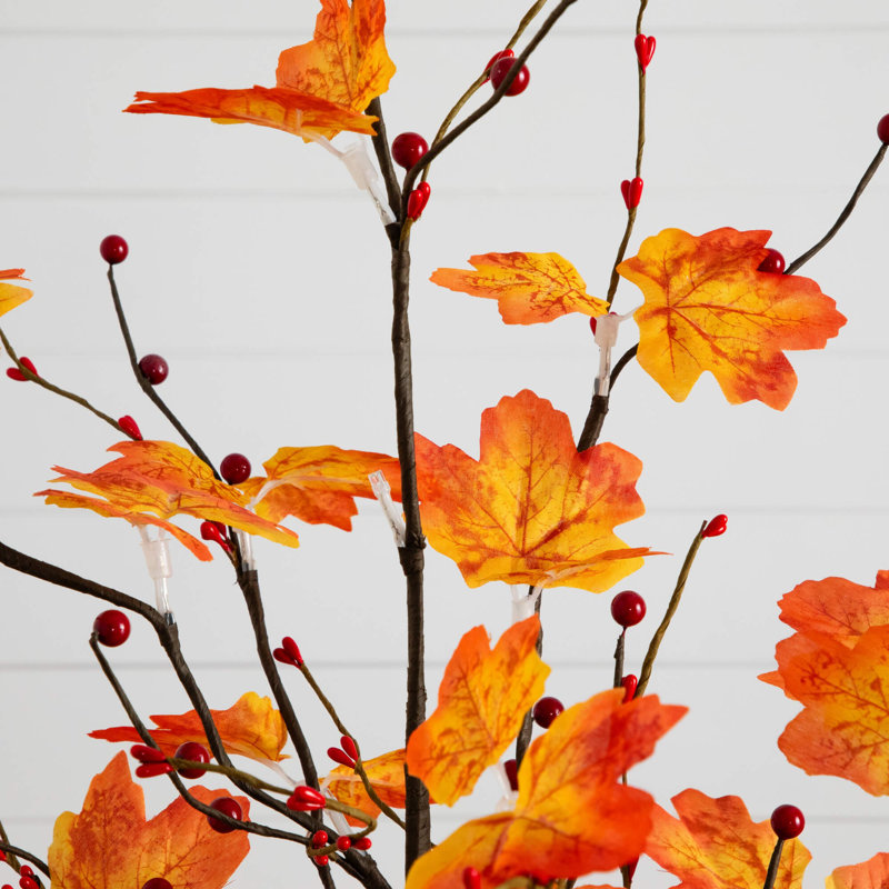 3 pi. Arbre d'automne artificiel pré-éclairé avec baies et 36 lumières DEL blanc chaud