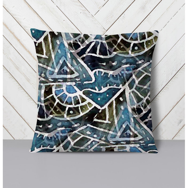 Throw Pillow With Insert, 16"H x 16"W, Blue/Black Abstract 7