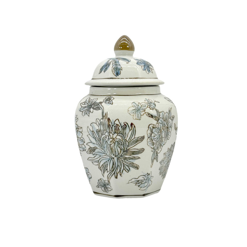 Pot à fleurs en céramique blanc et bleu clair 10 po
