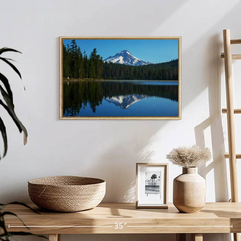 Mount Hood Reflection, 13" X 9", Floating Frame Natural Wood