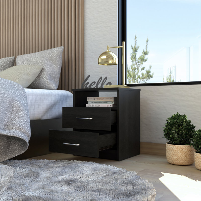 2-Drawer 1-Shelf Rectangle Nightstand