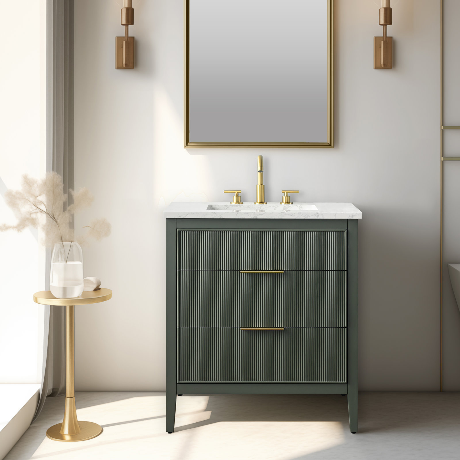 Bilroy 30" Oak Single Bathroom Vanity, Vintage Green