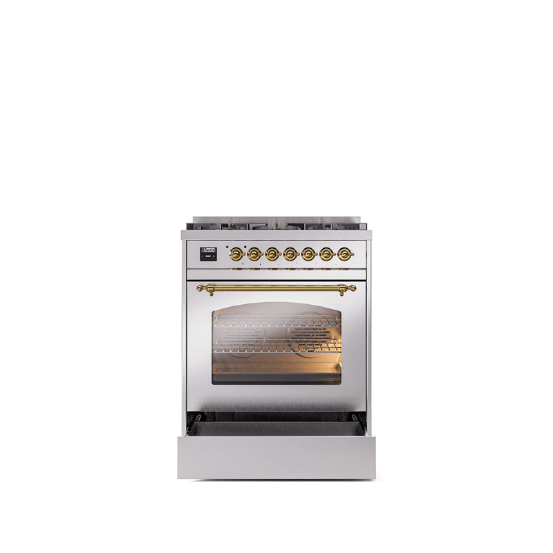 ILVE Nostalgie II 30 in Dual Fuel Range, Stainless Steel/Brass, Liquid Propane