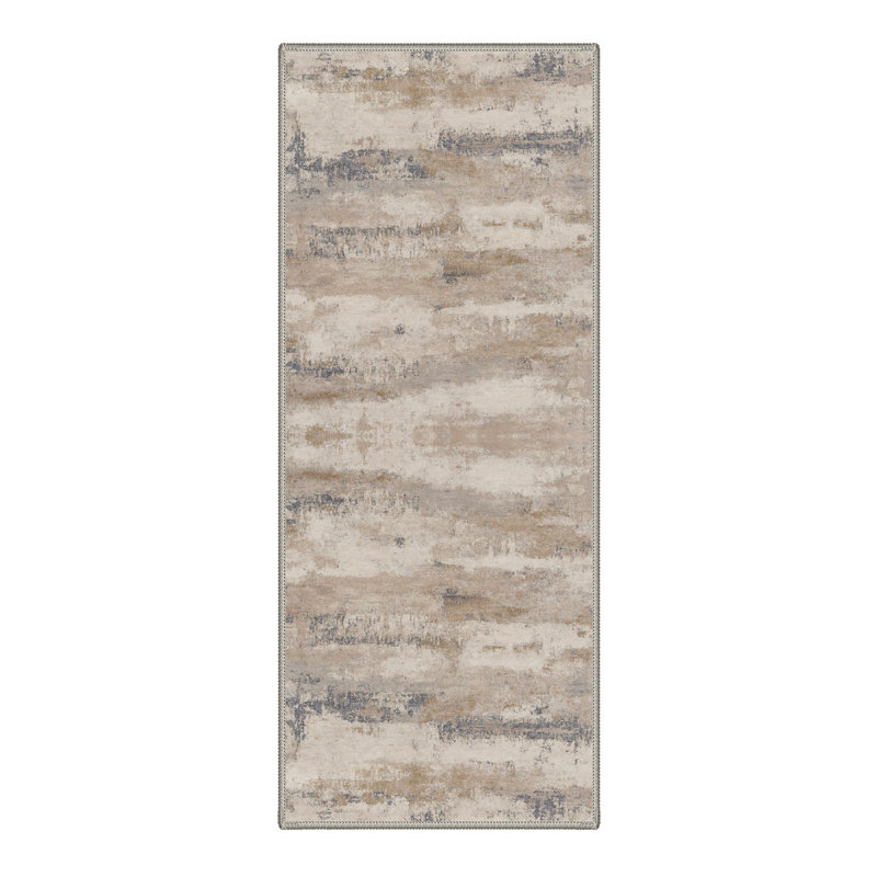Tapis de couloir abstrait beige / taupe lavable à la machine Amald, Rond 5 pi