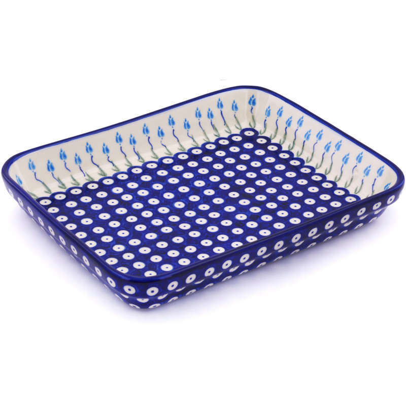 Polmedia Floral Peacock Rectangle Stoneware Baker Bakeware