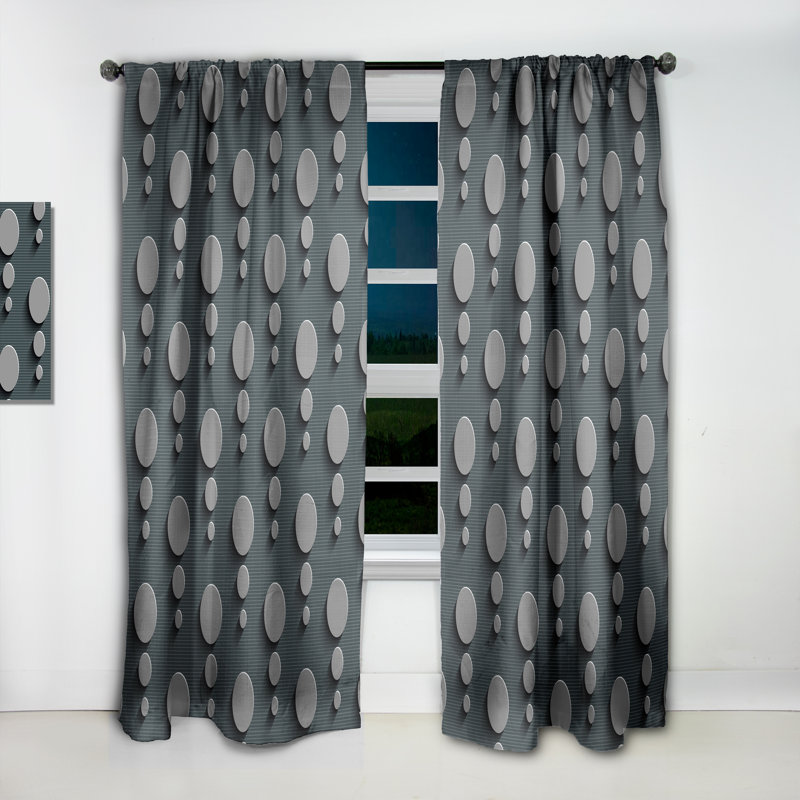 3D Circles Abstract Technology - Geometric Mid-Century Modern Blackout Curtain Single Panel, 52" W x 90" L