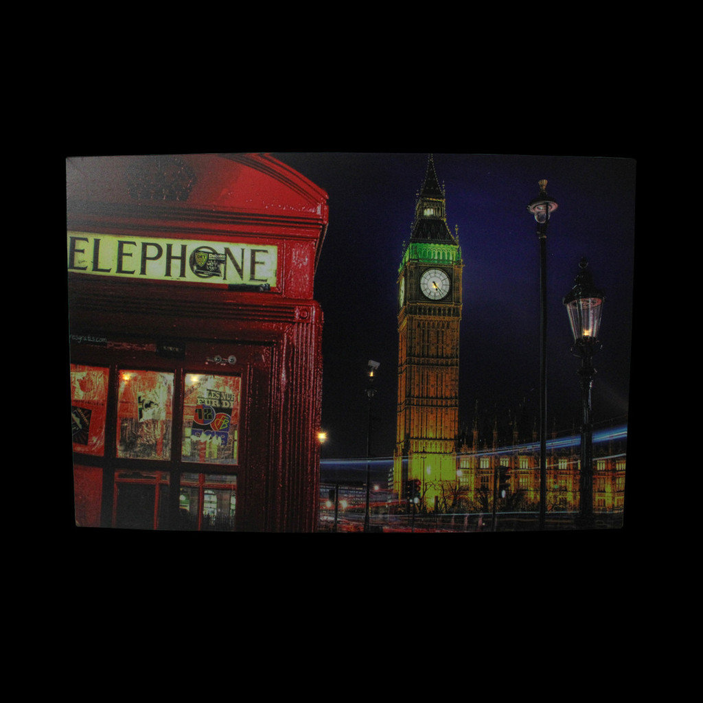 LED Lighted Famous Big Ben and Red Telephone Box London Canvas Wall Art 15.75" x 23.5" Northlight Seasonal