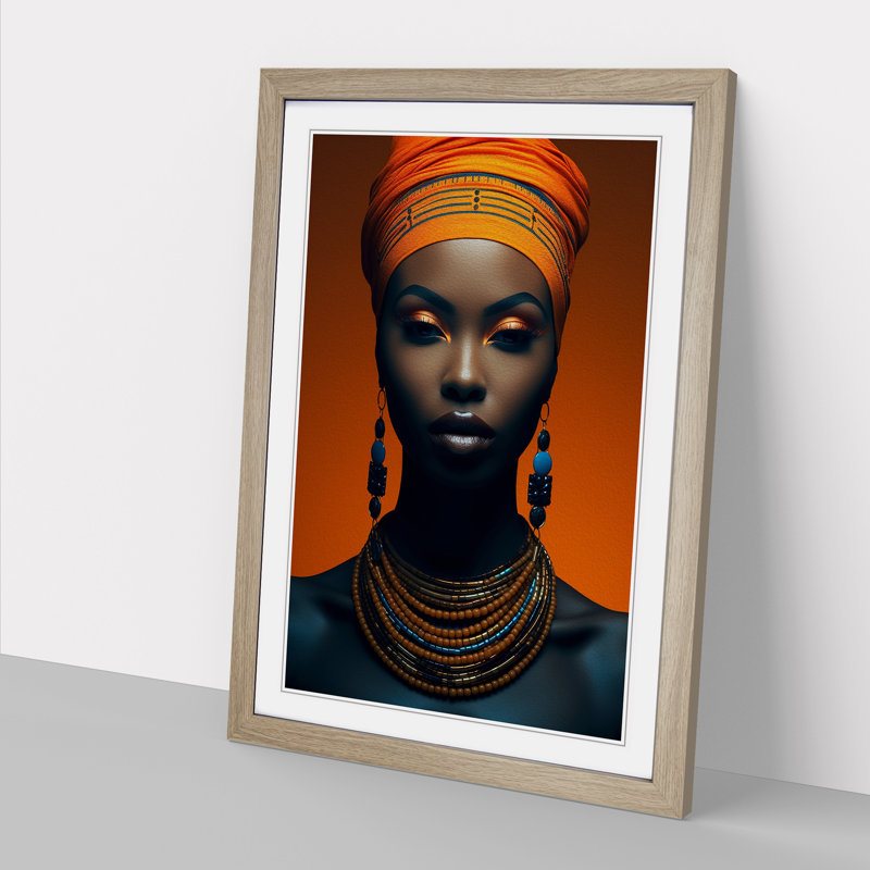 African Woman Minimalism No.2 - Framed Print, 64cm H x 46cm W x 2cm D, Oak