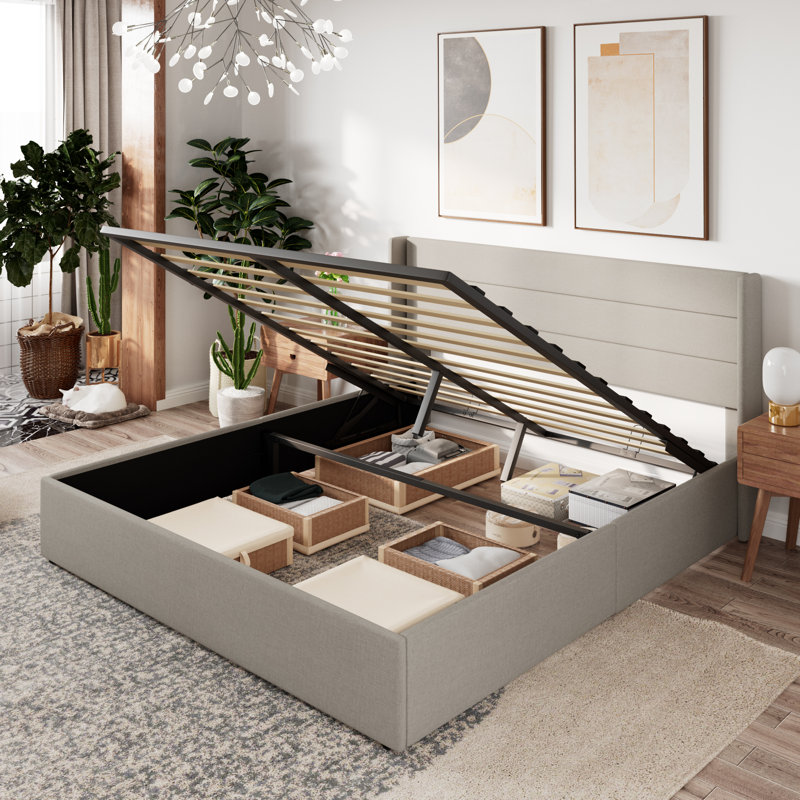 Braya Hydraulic Lift Up Storage Upholstered Platform Bed