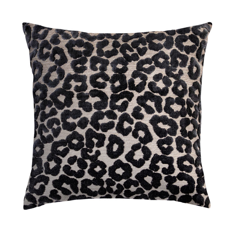 Coussin décoratif en velours à imprimé animal, 18 po x 18 po, Noir