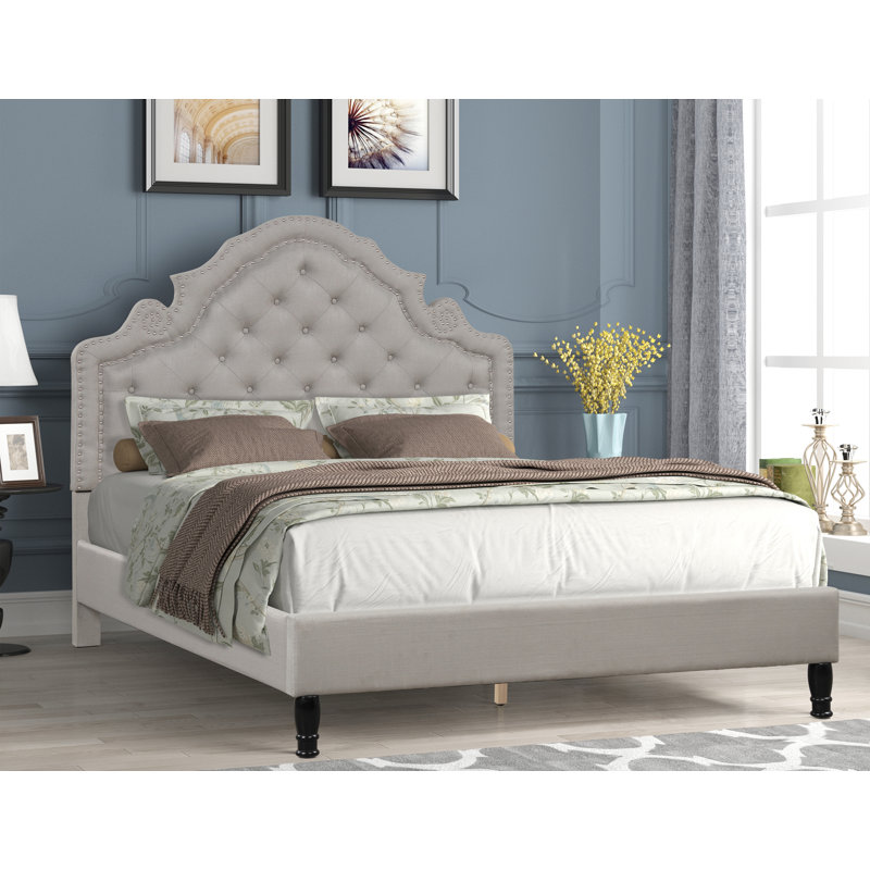 Lit plateforme tapissier Skagen , Beige, Très grand