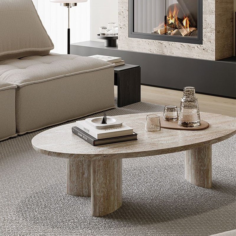 Table basse ovale en pierre, H 15,75 po x l 39,37 po x P 23,62 po