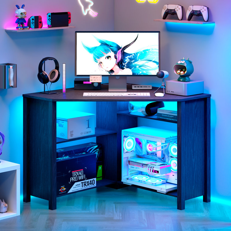Computer Desk with Power Outlet, Black