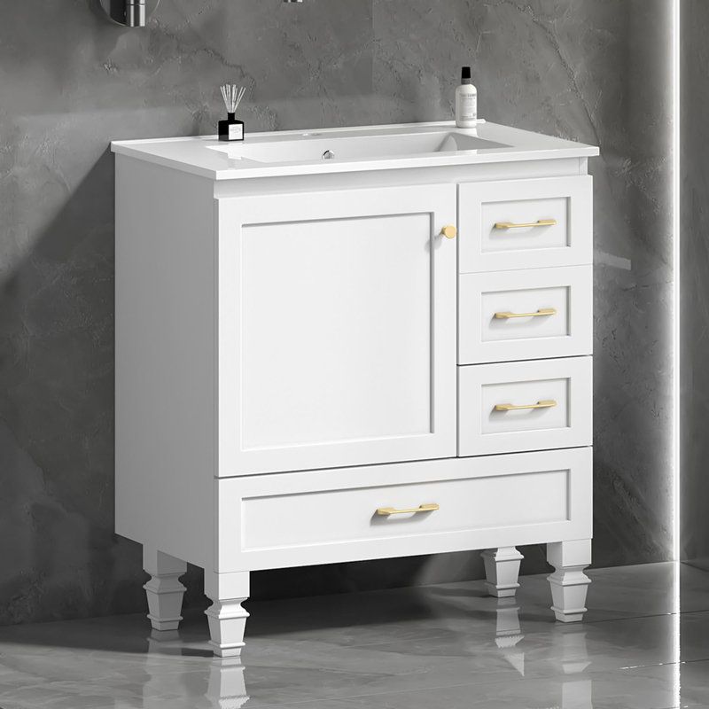 Meuble-lavabo à trois tiroirs en céramique, Blanc