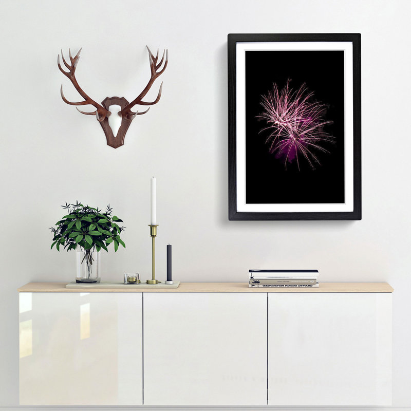 Pink & Purple Fireworks in Abstract - Framed Print, 50cm H x 35cm W x 2cm D, Black