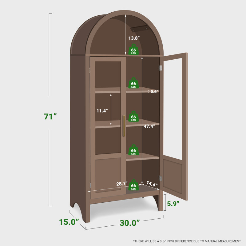 71" Arched Storage Bookcase with Doors, Walnut