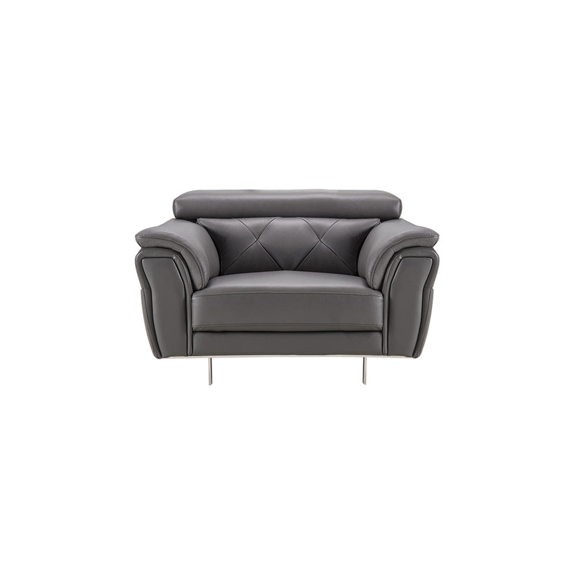 Fauteuil club Barrackville, Cuir véritable gris