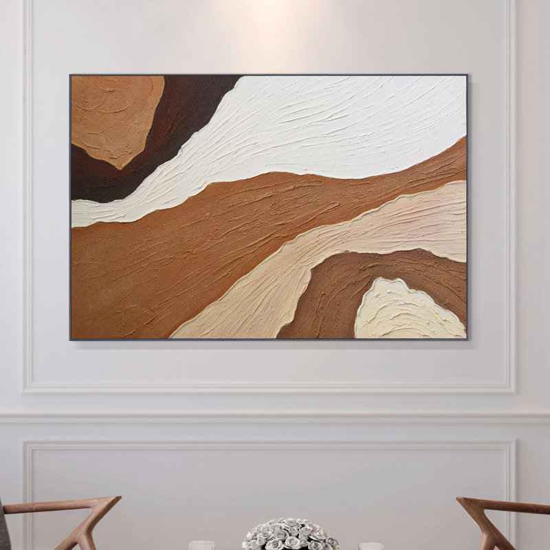 Peinture abstraite brune, 47 ", empâtement sur toile texturée, décoration murale