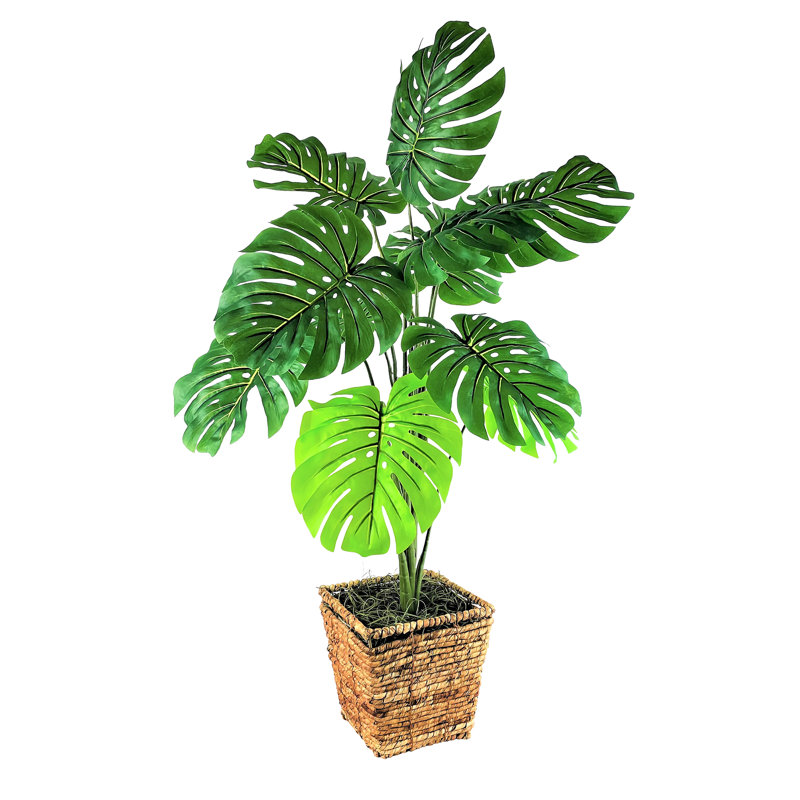 40'' Faux Monstera Plant in Wicker/Rattan Basket