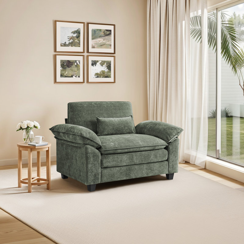 Fauteuil d'appoint rembourré très large , Vert grisâtre