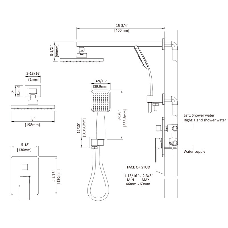 Complete Shower System with Rough in-Valve, Black
