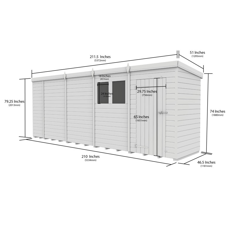 Total Sheds 18ft x 4ft Security Pent Shed - Heavy-Duty Hasp Staple Anti-Tamper - Pressure Treated Timber - UK Manufactured