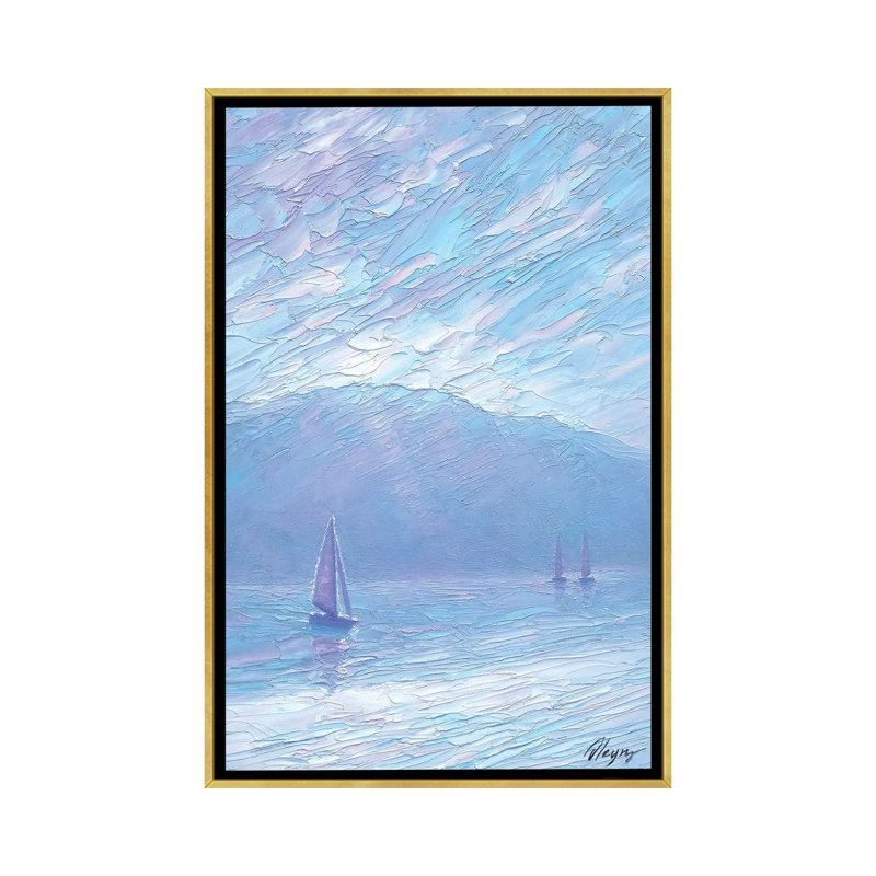 Sérénité cristalline - Impression d'art mural - Toile encadrée, 60 po x 40 po, Toile avec cadre, Doré