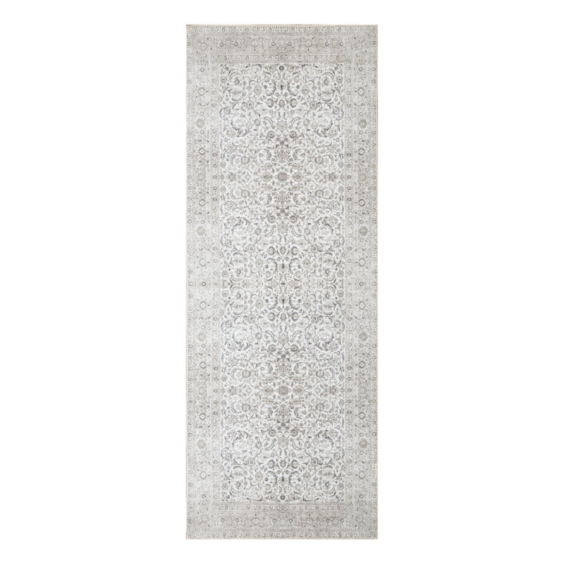 Tapis de couloir lavable antidérapant 10 pi - Bordure traditionnelle beige / blanc cassé, Tapis de couloir 2 pi 6 po x 10 pi