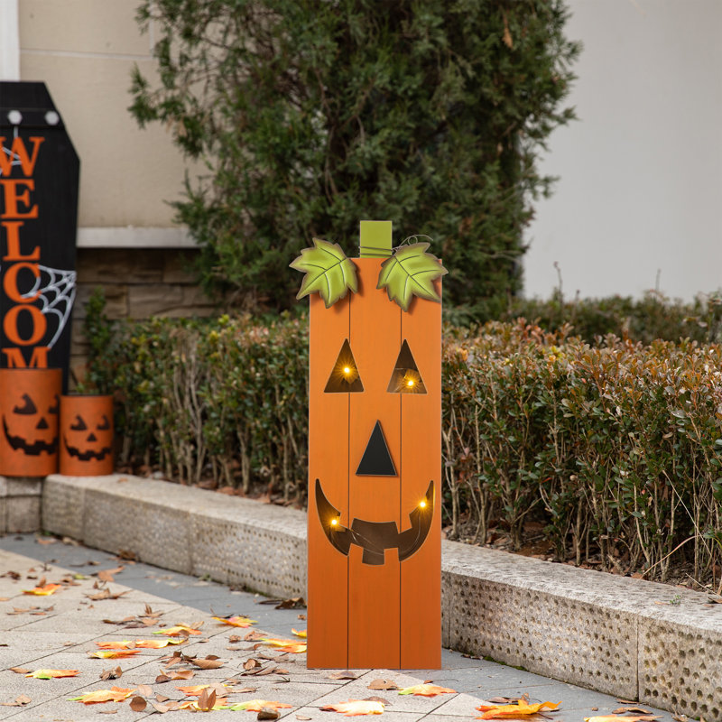 Décoration d'Halloween illuminée citrouille en bois