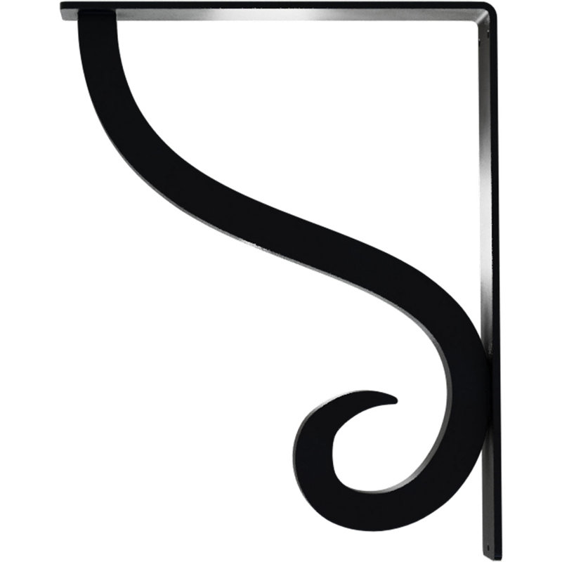 1 1/2"W x 7 1/2"D x 10"H Ashford Single, Wrought Iron Bracket, (Single center brace), Powder Coated Black, Black