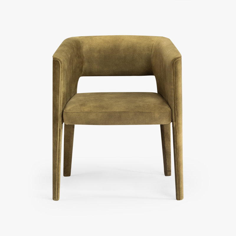 Fauteuil Galles 19" H, structure en bois, dossier bas rembourré en mousse et fibres, style contemporain, pour salle à manger.
