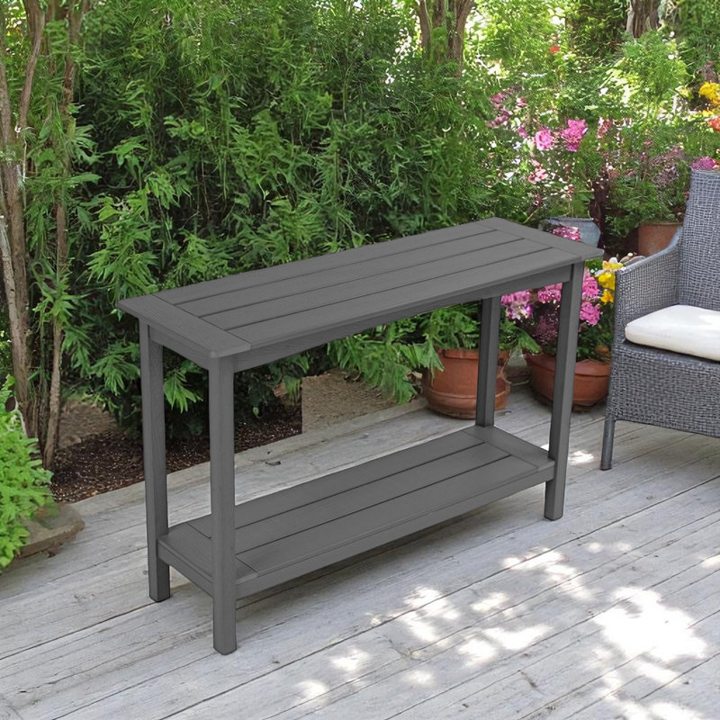 Outdoor 48'' Patio HDPE Adirondack 2-Tier Shelf Console Table, Rectangular Table Side Table, All-Weather Resistance, Black
