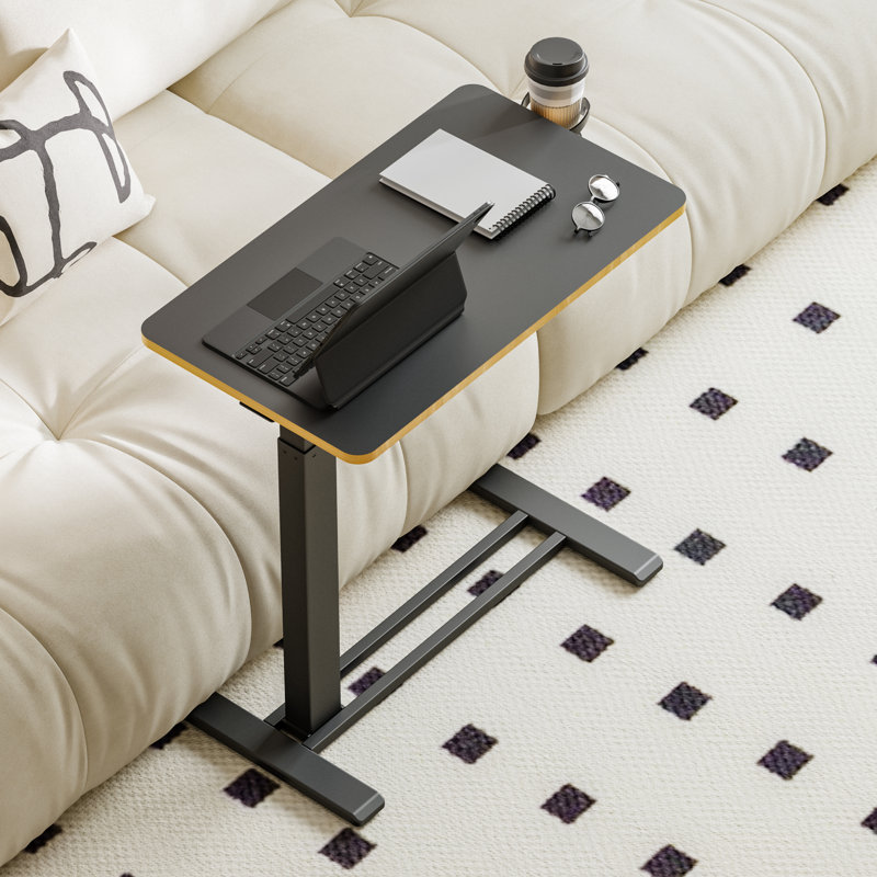 Kristee Adjustable and Movable Overbed Table with Hidden Casters, 40.5" H x 31.5" W x 17.7" D, Black with Maple Edge