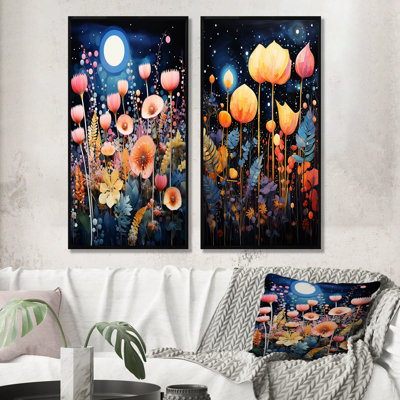 «Galaxy Night Botanical Plants», ensemble de 2 reproductions d'art sur toile