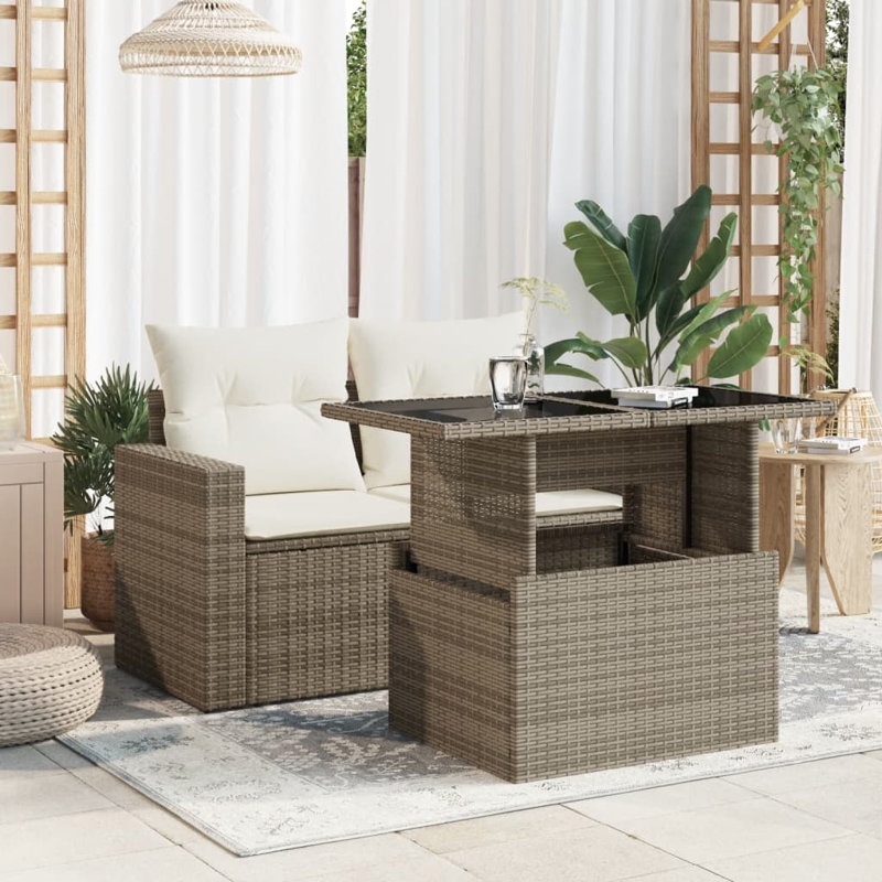 Pirley Rectangular Metal Outdoor Coffee Table , 100cm cm W 55cm cm D, Grey, Glass