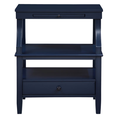 Midnight Blue Nightstand With Ample Storage And Fluted Design Water Tray Drawer