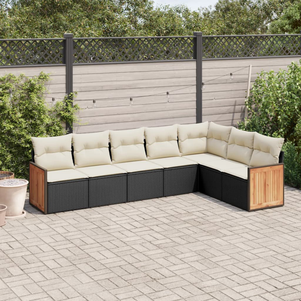 Vidaxl 7-Tlg. Garten-Sofagarnitur Mit Kissen Schwarz Polyrattan