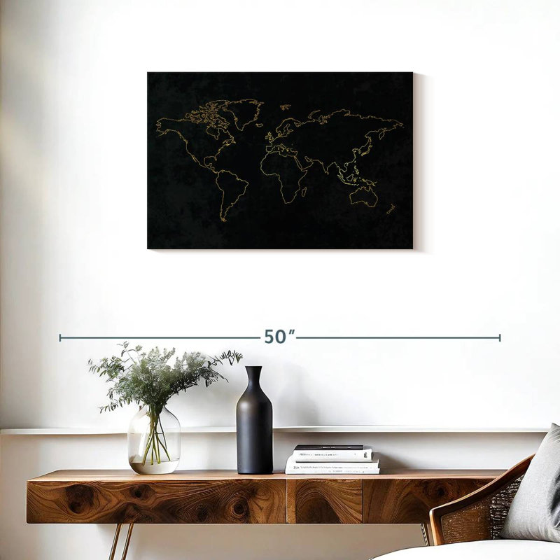 Aliaz Gold Outline World Map, 20" H x 30" W