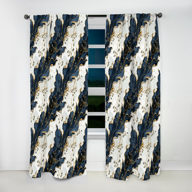 Gwydion Vintage Charm Marble Pattern II - Glam Curtain - Velvet Room Darkening - 1 Panel, 52" W x 120" L