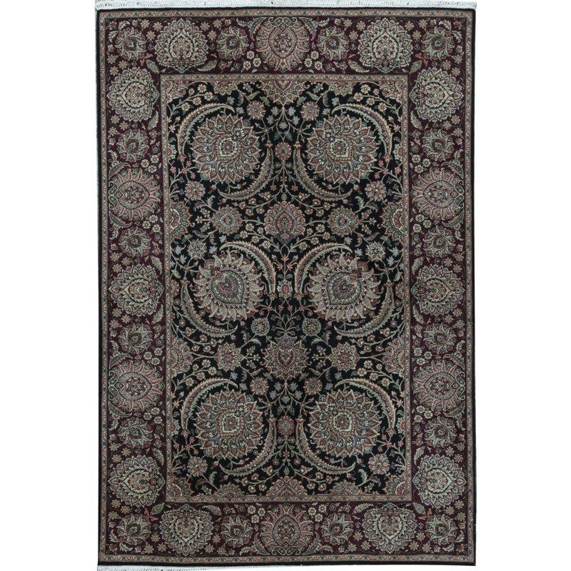 Tapis noir et rouge de haute qualité noué à la main