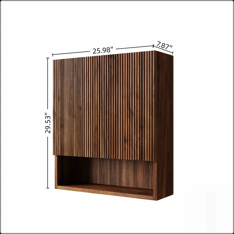 Armoire de salle de bain murale rayée de 26 pouces avec portes, tablette et rangement ouvert pour une organisation efficace au-dessus de la toilette